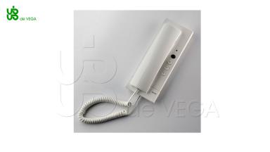 Telefono 2 hilos 4 pulsadores     Terminal con carcasa fabricada en plástico ABS de color blanco, con acabado brillo.